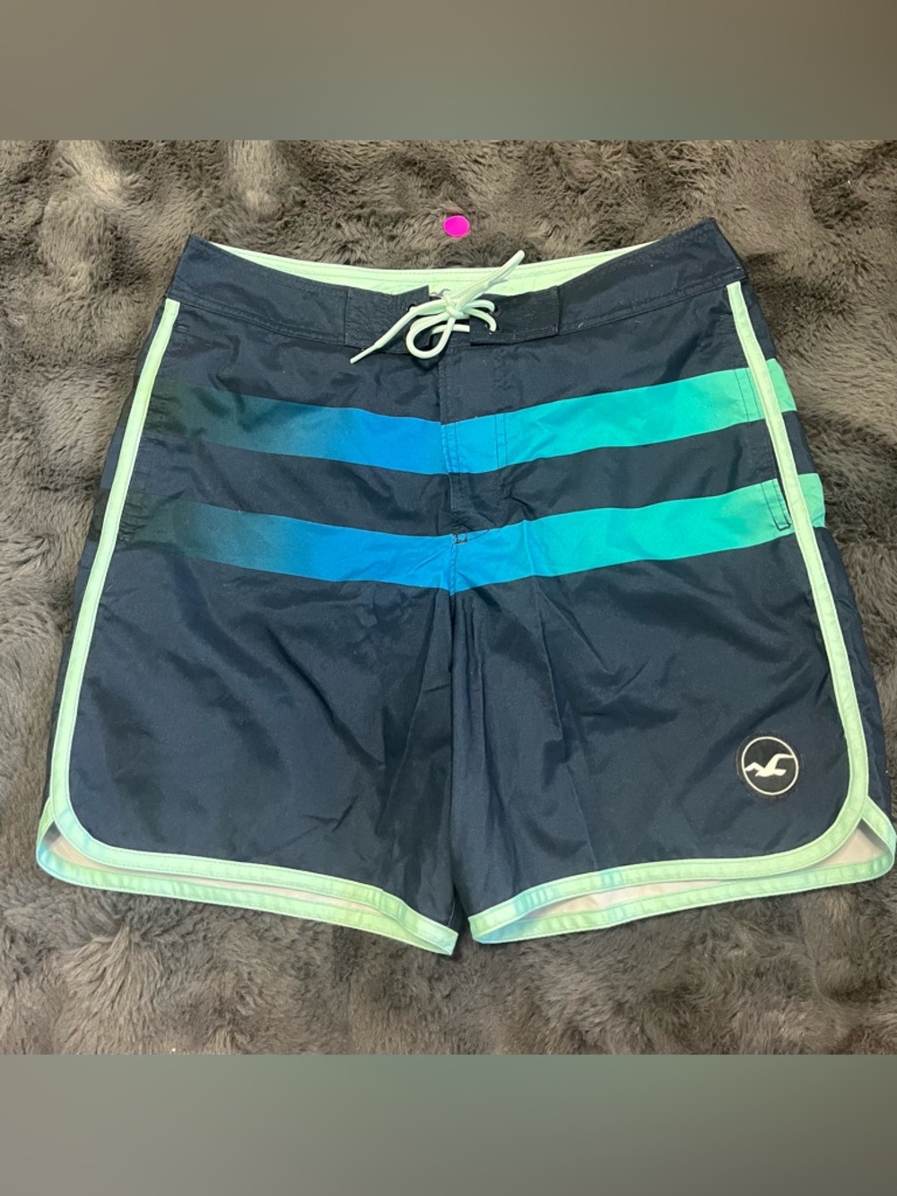 Hollister Men's Navy Swim Shorts with Teal Stripe Accents size30 NEW